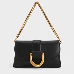 Charles & Keith Black Shoulder Bag with Gold Chain